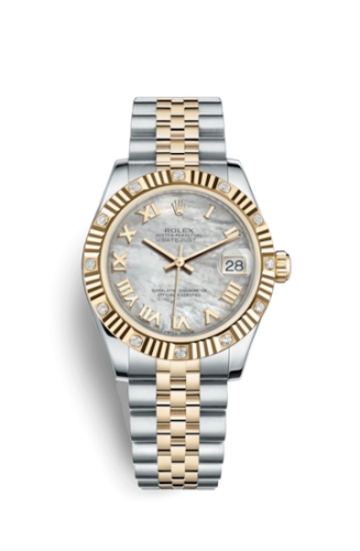 Rolex 178313-0002 : Datejust 31 Rolesor Yellow Fluted Diamond / Jubilee / MOP Roman