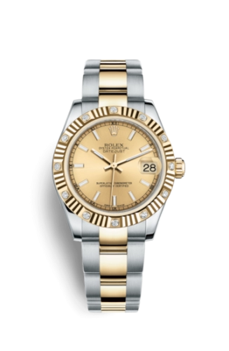 Rolex 178313-0017 : Datejust 31 Rolesor Yellow Fluted Diamond / Oyster / Champagne