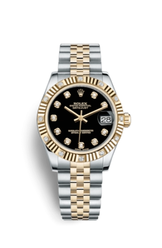 Rolex 178313-0021 : Datejust 31 Rolesor Yellow Fluted Diamond / Jubilee / Black Diamond