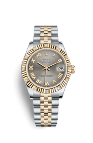 Rolex 178313-0070 : Datejust 31 Rolesor Yellow Fluted Diamond / Jubilee / Steel Roman