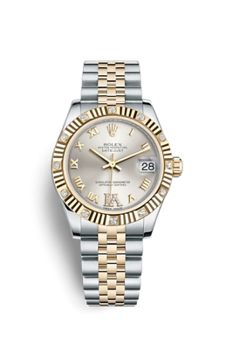 Rolex 178313-0074 : Datejust 31 Rolesor Fluted Diamond / Jubilee / Silver Roman