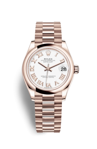 Rolex 278245-0018 : Datejust 31 Rose Gold / Domed / White - Roman / President