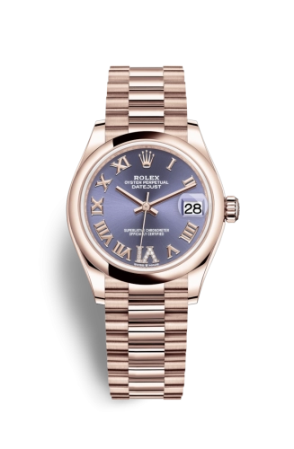 Rolex 278245-0028 : Datejust 31 Rose Gold / Domed / Aubergine - Roman / President