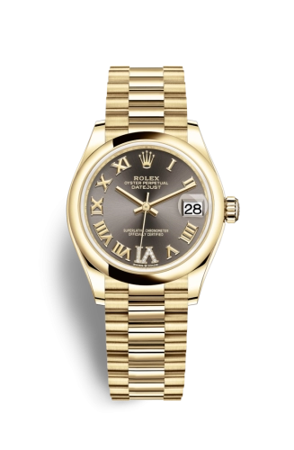 Rolex 278248-0032 : Datejust 31 Yellow Gold / Domed / Grey - Roman / President