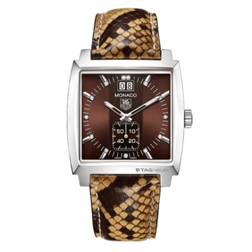 TAG Heuer WAW1315.FC6217 : Monaco Quartz Big Date Stainless Steel / Brown / Python