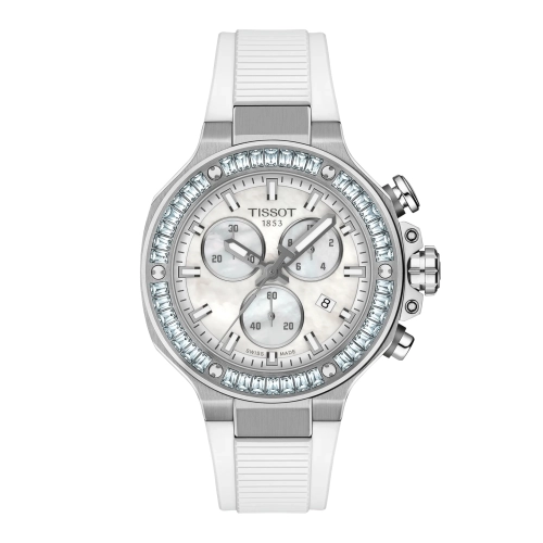 Tissot T141.817.97.111.00 : T-Race Chronograph 38 Stainless Steel - Ceramic Baguettes / MOP